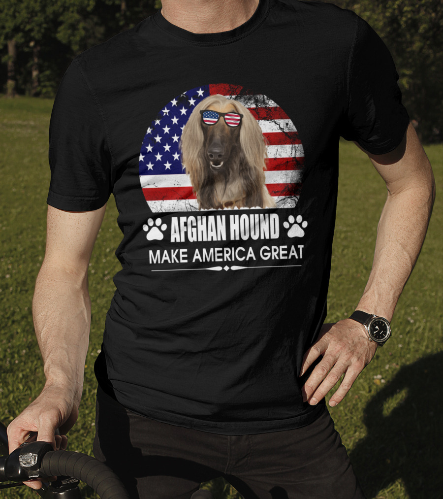 Afghan Hound Make America Great With Dog And Flag Paw Prints T-Shirt