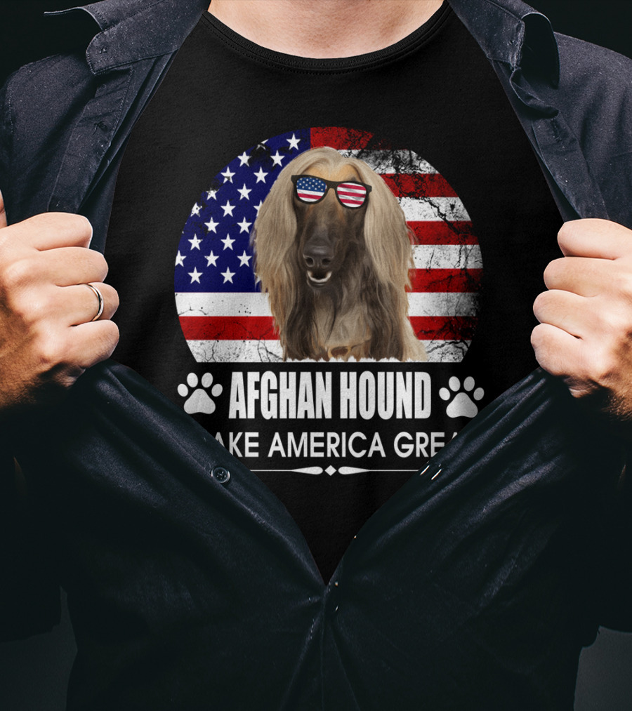 Afghan Hound Make America Great With Dog And Flag Paw Prints T-Shirt