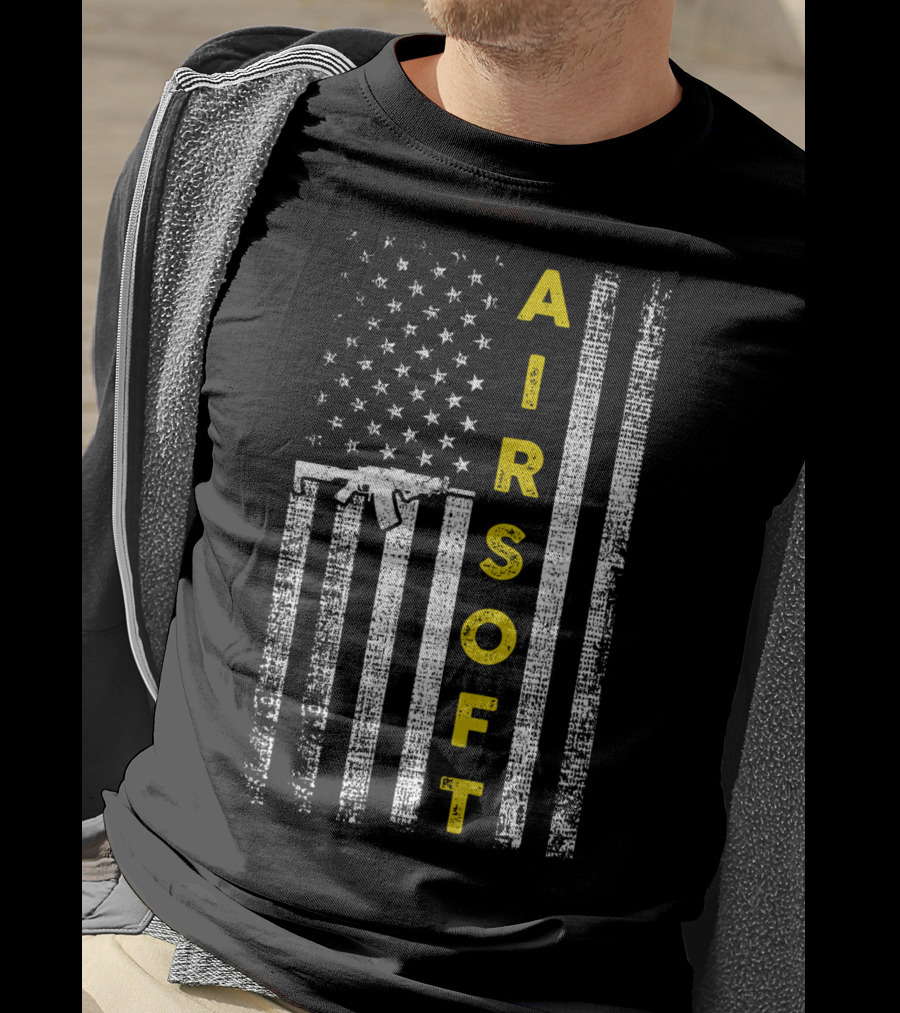 Airsoft Gun American Flag Patriotic United States T-Shirt