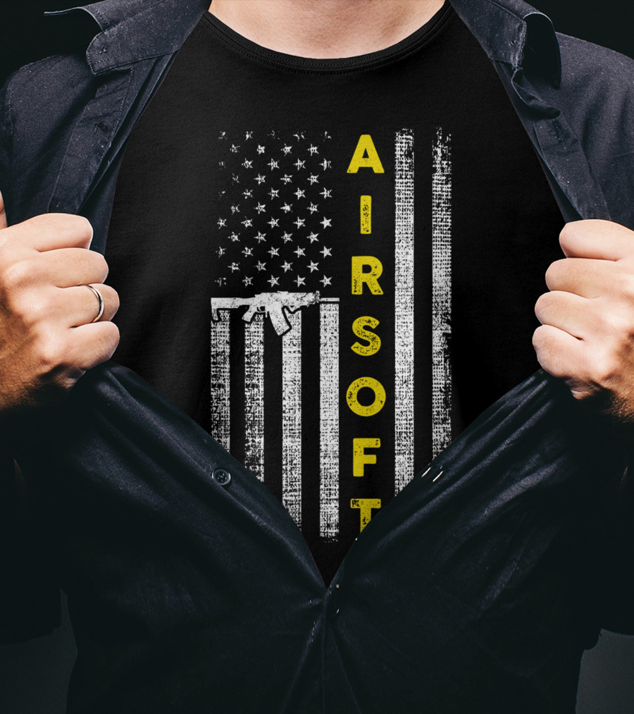Airsoft Gun American Flag Patriotic United States T-Shirt