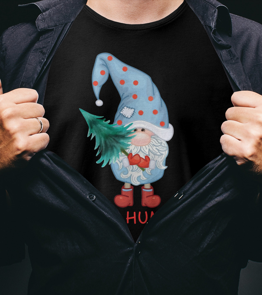 Bah Humbug Christmas Gnome With Festive Hat And Tree T-Shirt