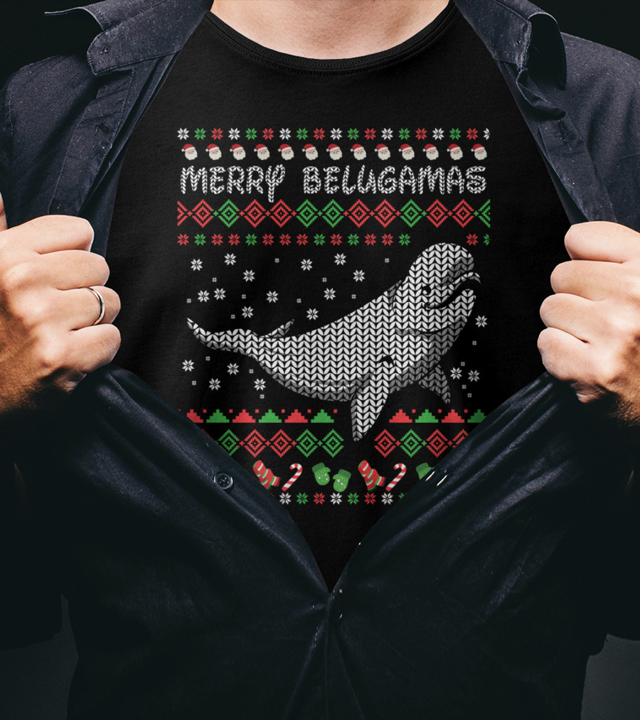 Merry Belugamas Ugly Christmas Sweater Beluga Whale Fans T-Shirt