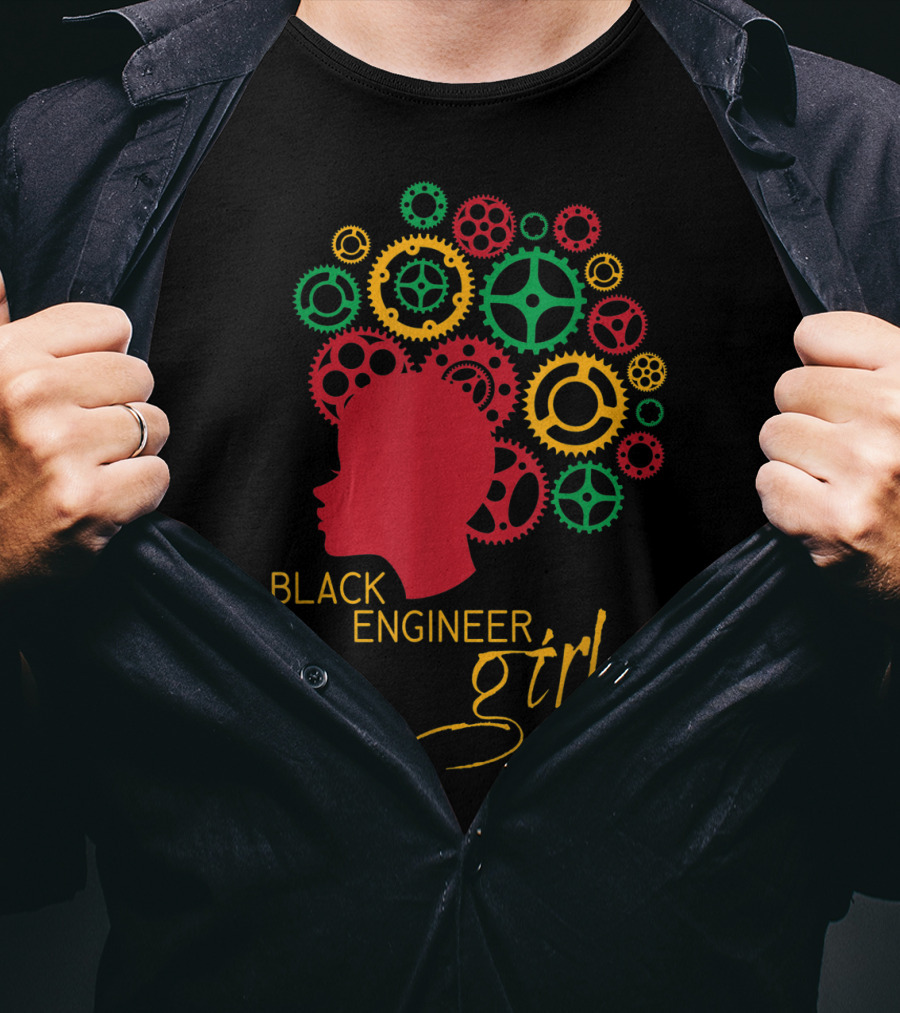 Black Engineer Girl Afro Gears T-Shirt