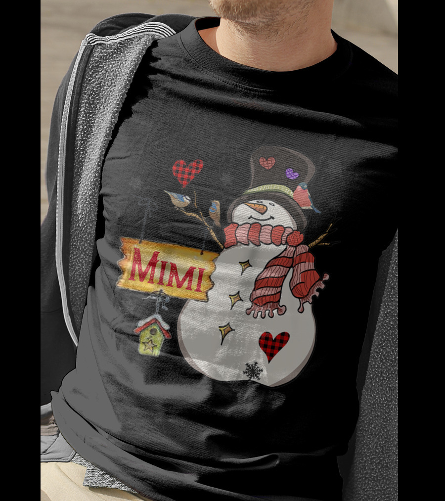 Blessed Mimi Snowman Grandma Christmas Family T-Shirt