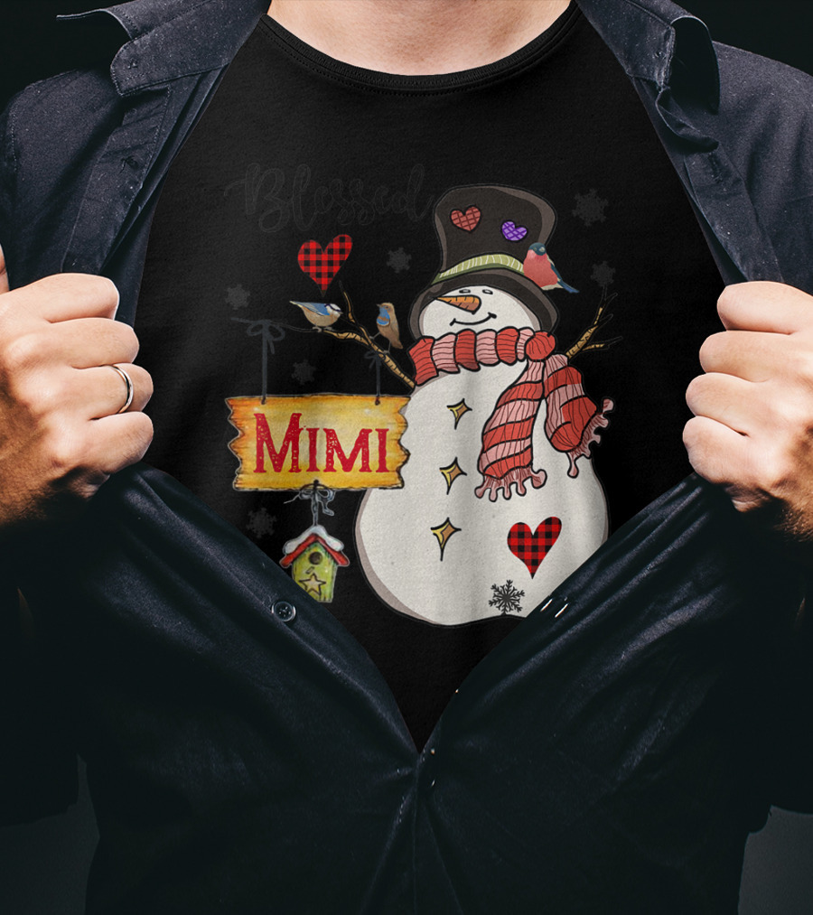 Blessed Mimi Snowman Grandma Christmas Family T-Shirt