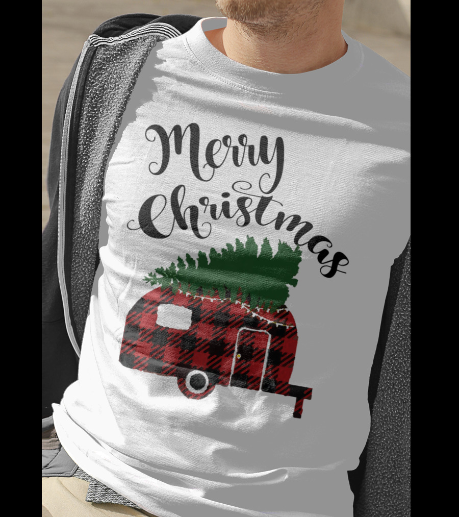 Merry Christmas Buffalo Plaid Camper With Tree T-Shirt