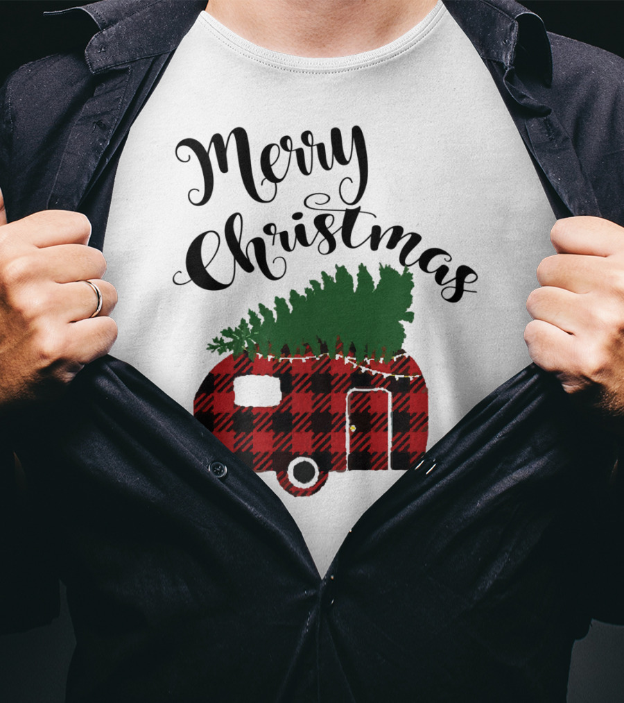 Merry Christmas Buffalo Plaid Camper With Tree T-Shirt