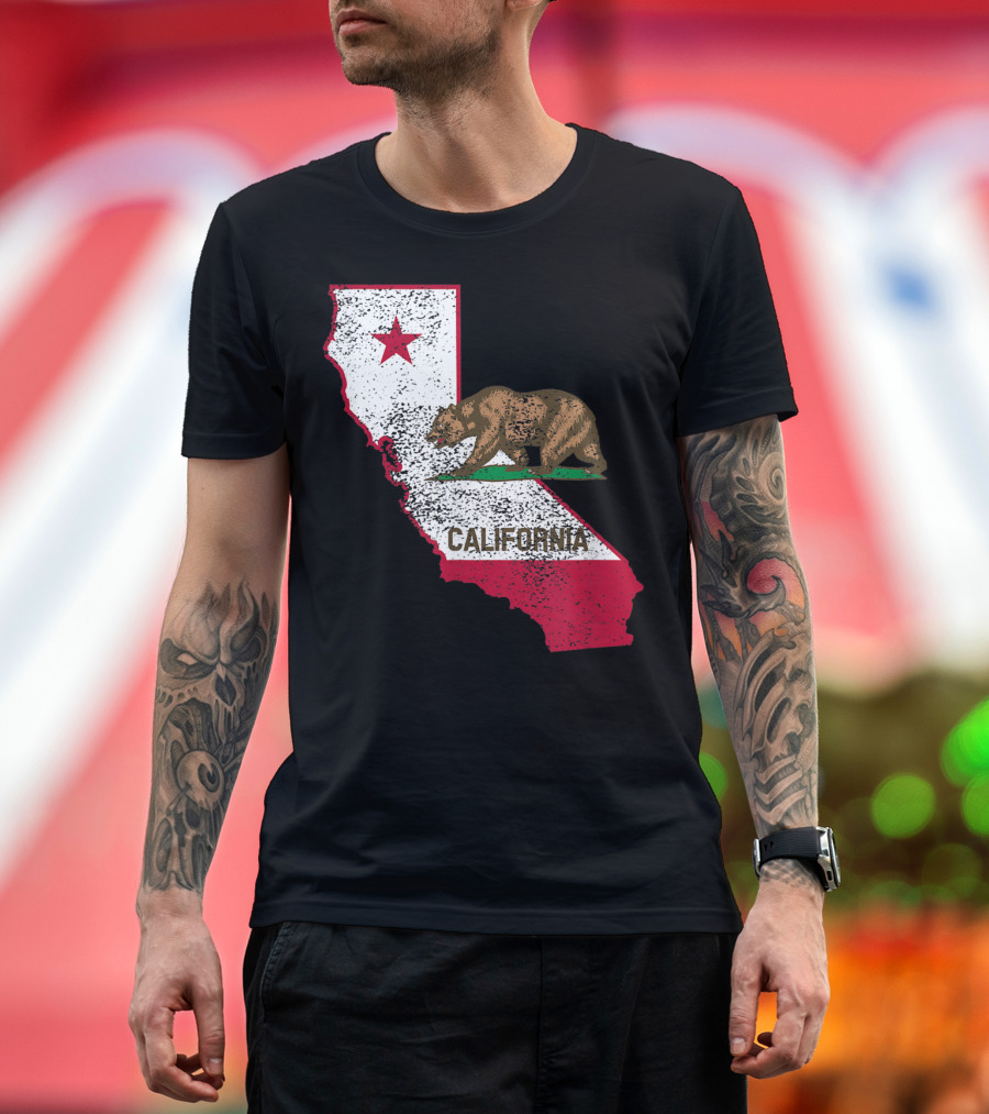 California Flag Bear and Star on State Outline T-Shirt