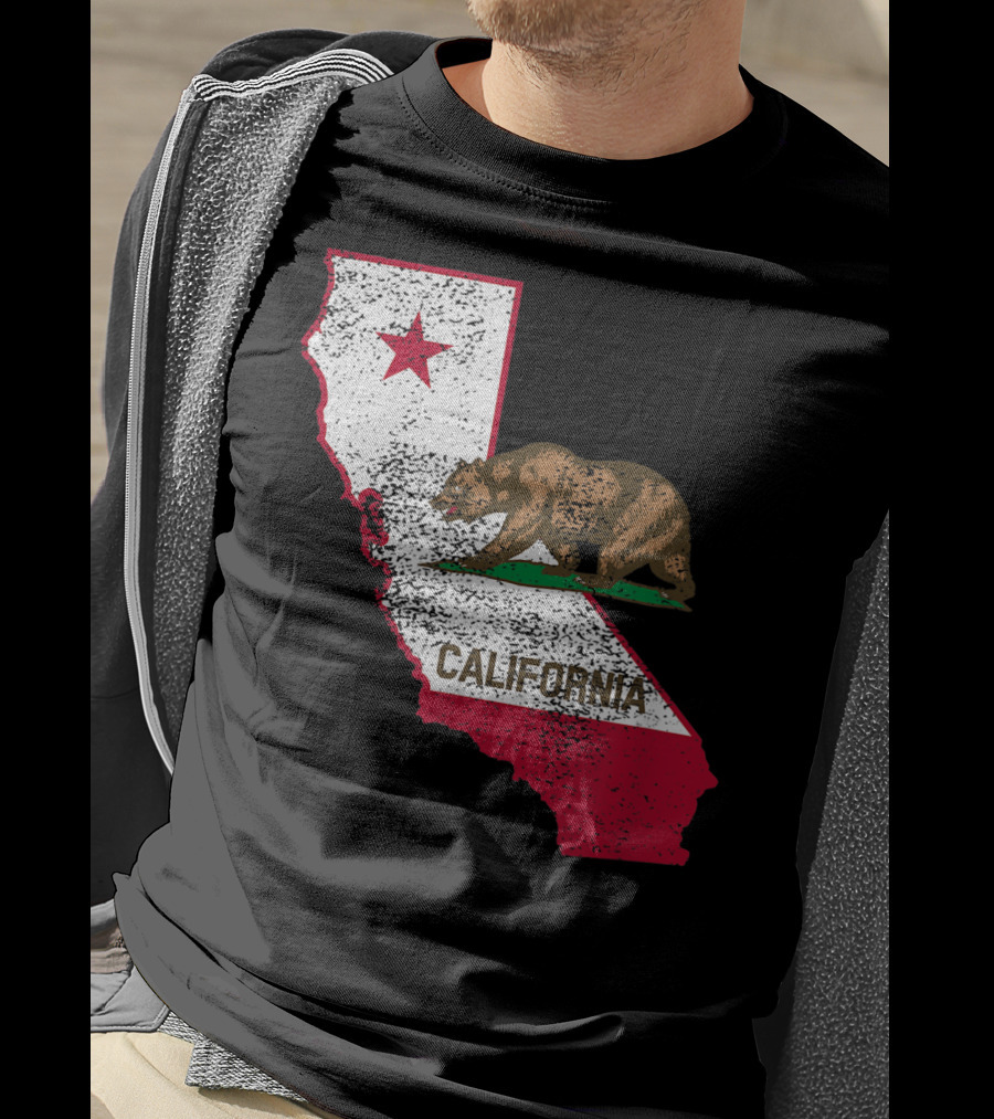 California Flag Bear And Star On State Outline T-Shirt