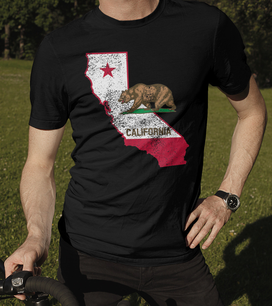 California Flag Bear And Star On State Outline T-Shirt