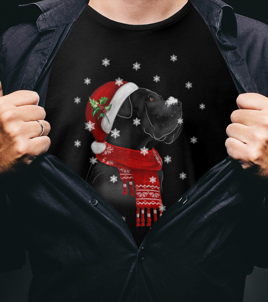 Cane Corso Christmas Tree Xmas For Cane Corso With Santa Hat And Snowflakes T-Shirt