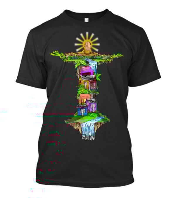 Casitas Dominicanas Brazil Cristo And Colorful Waterfall Houses T-Shirt