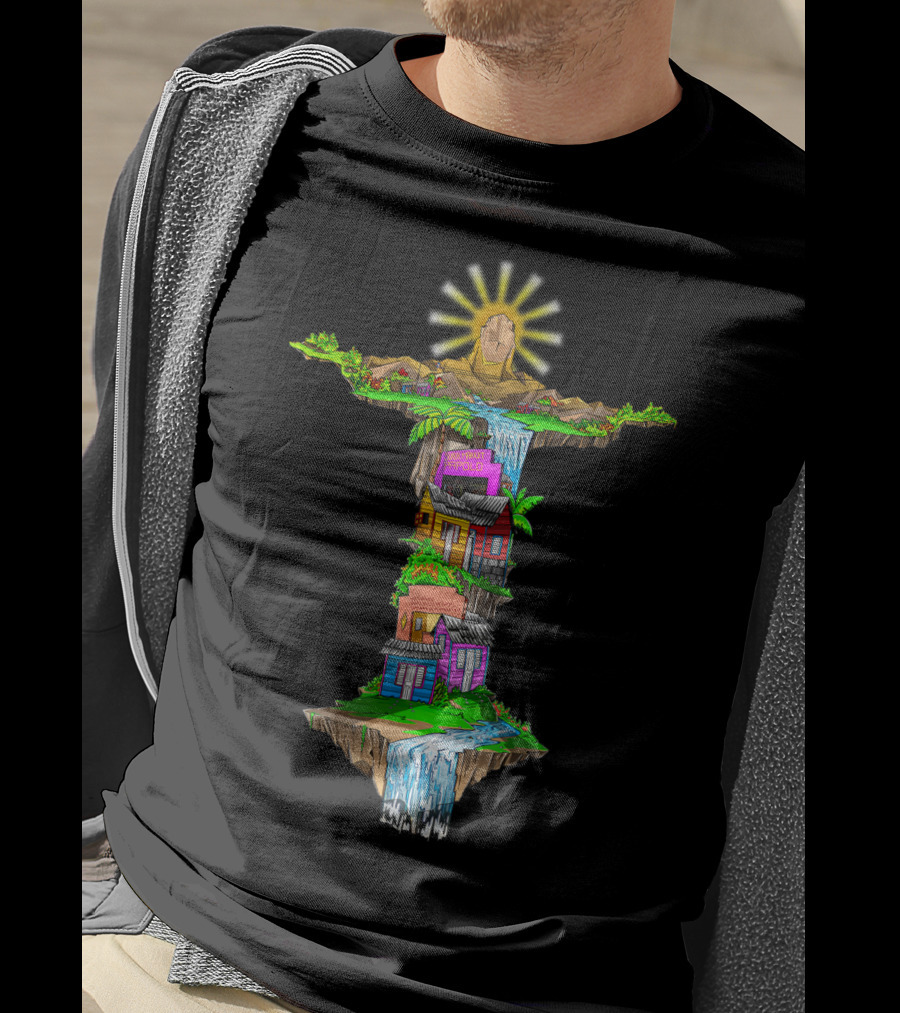 Casitas Dominicanas Brazil Cristo And Colorful Waterfall Houses T-Shirt