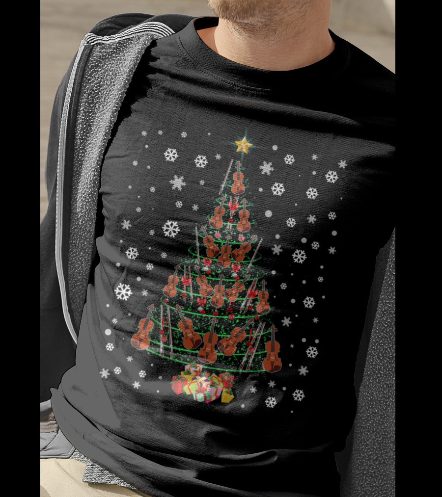 Cello Christmas Tree Merry Christmas Lights Snowflakes And Presents T-Shirt
