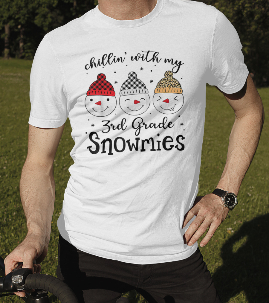 Chillin' With My 3rd Grade Snowmies Snowman Faces With Patterned Hats T-Shirt