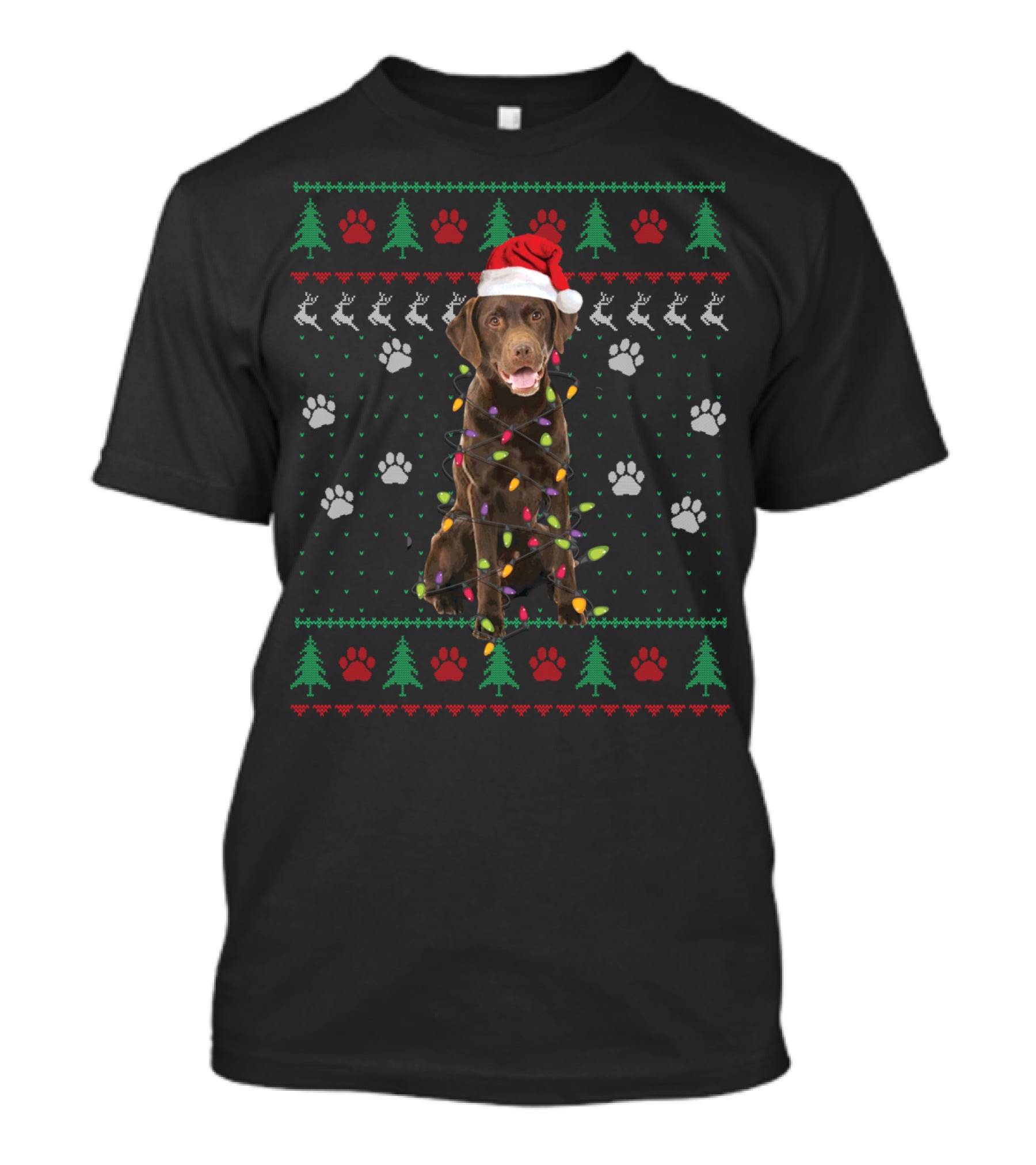 Christmas Chocolate Labrador With Santa Hat And Lights T-Shirt