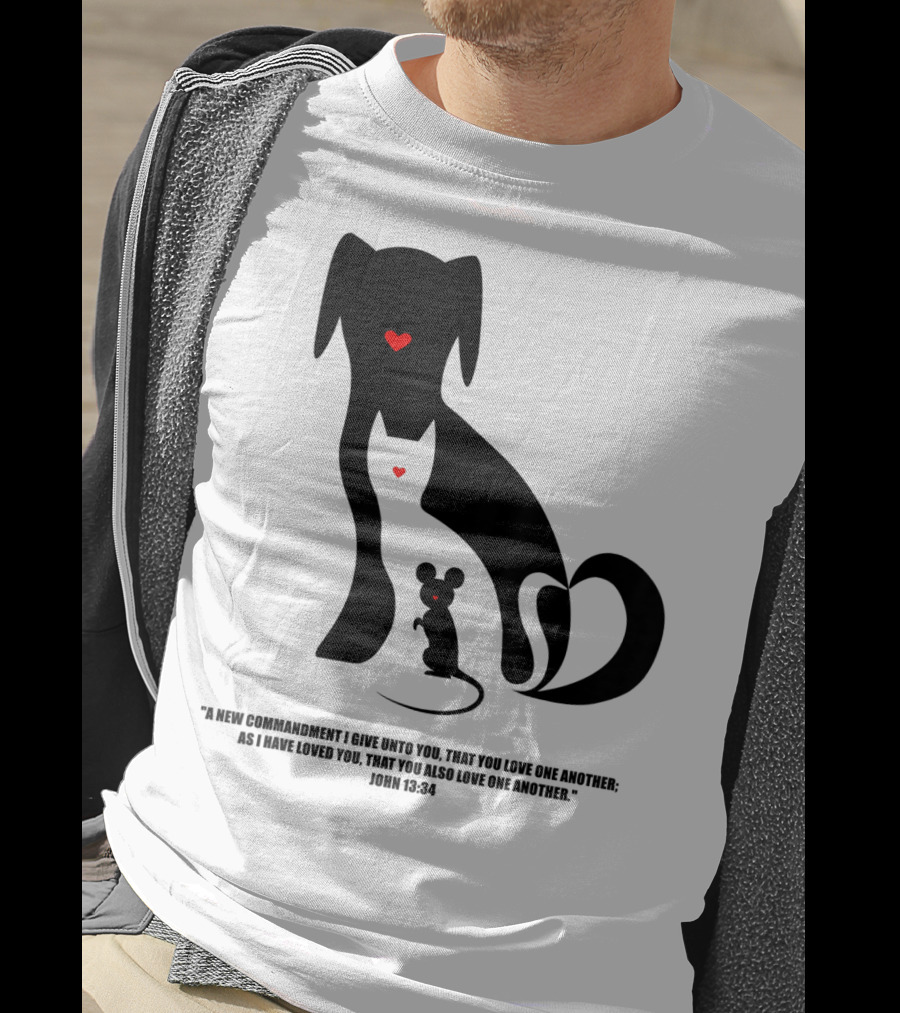 Christian I Love Dogs Cats Mice John 13:34 Commandment T-Shirt