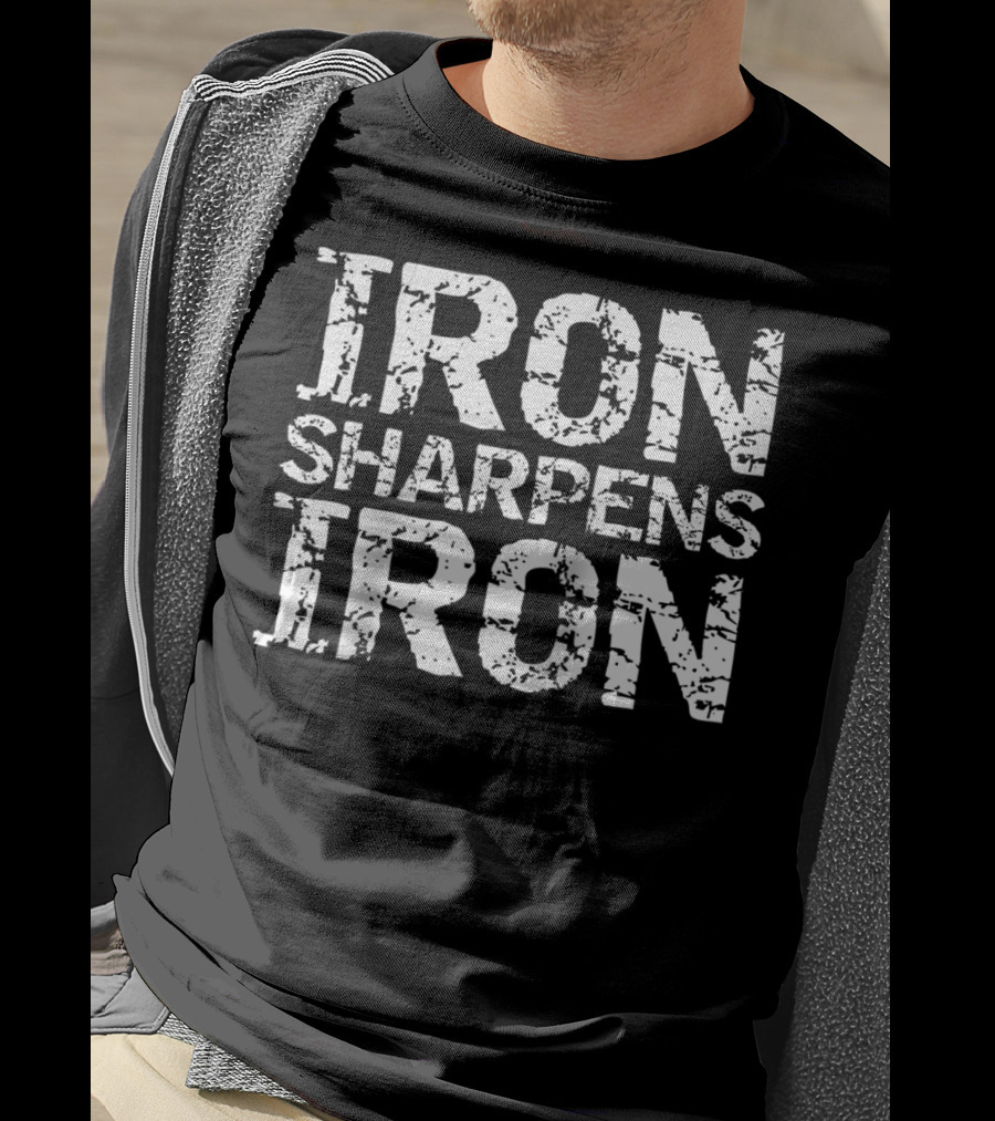 Iron Sharpens Iron Christian Workout Discipleship Distressed Iron T-Shirt