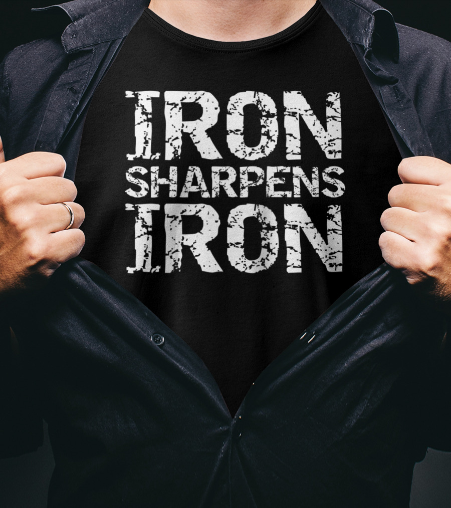 Iron Sharpens Iron Christian Workout Discipleship Distressed Iron T-Shirt
