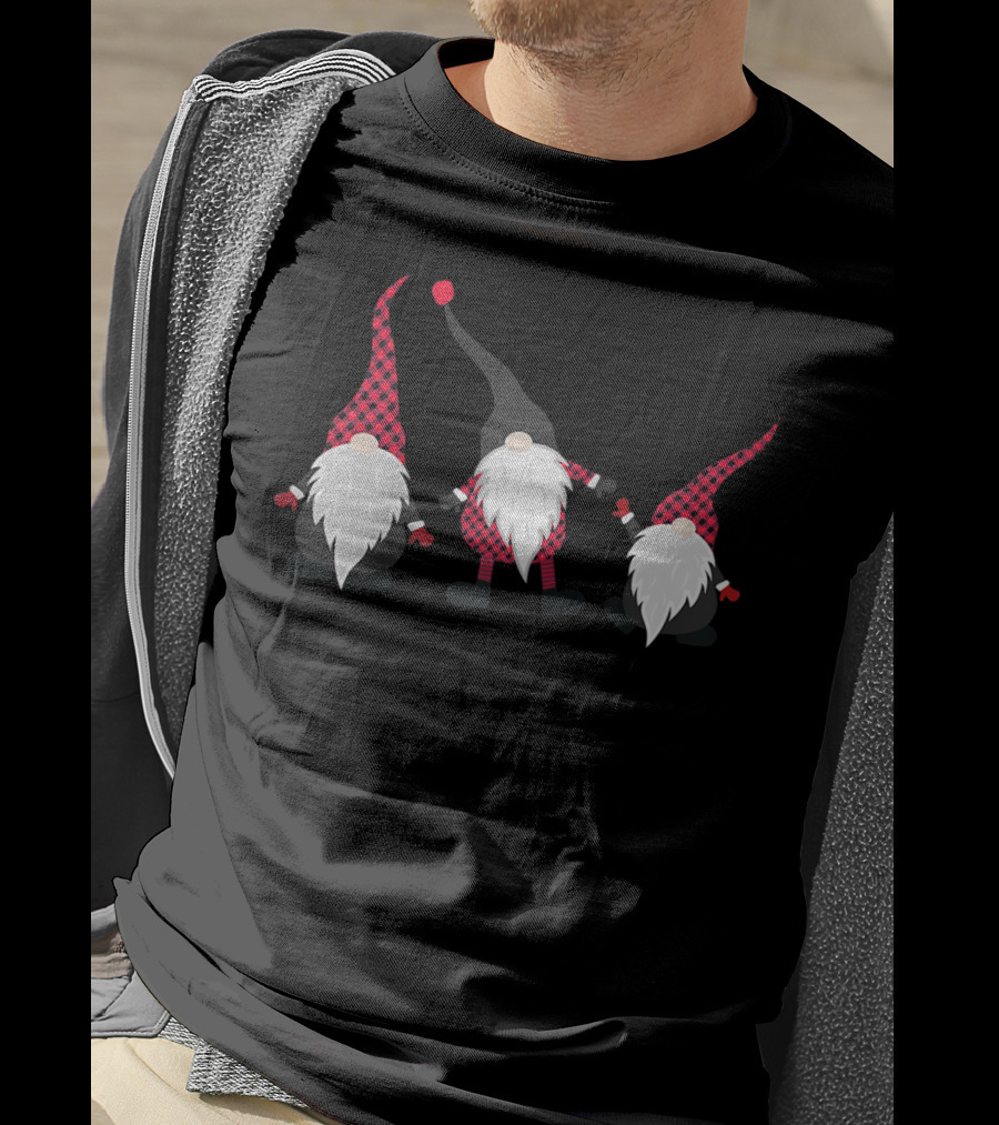 Christmas Gnome Plaid Hat Festive Trio T-Shirt