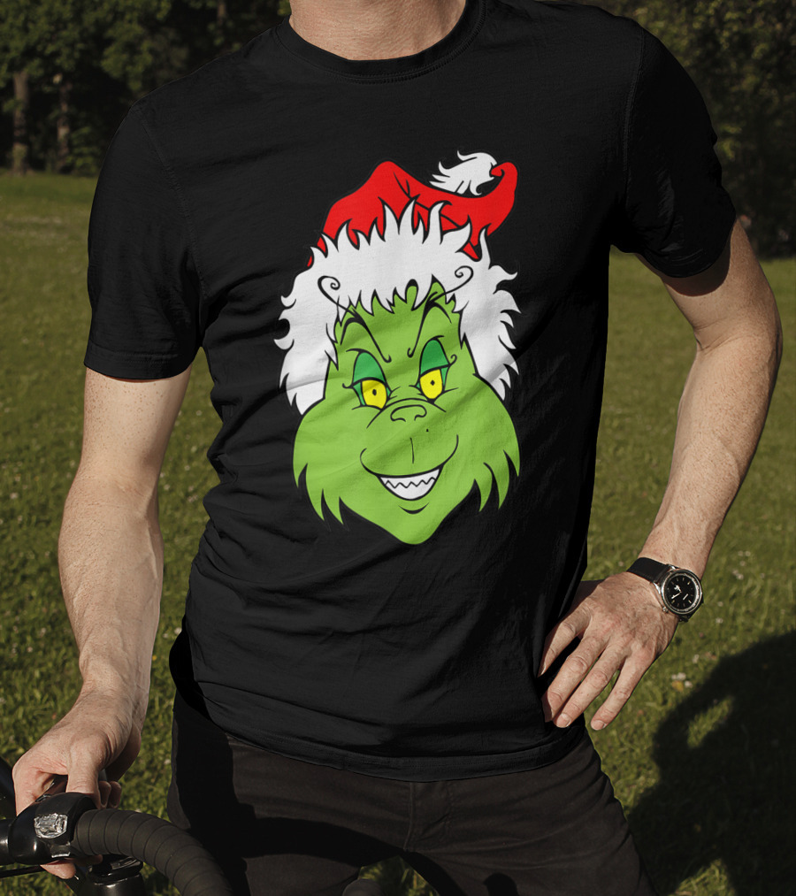 Grinch Christmas Face Santa Hat Smile T-Shirt