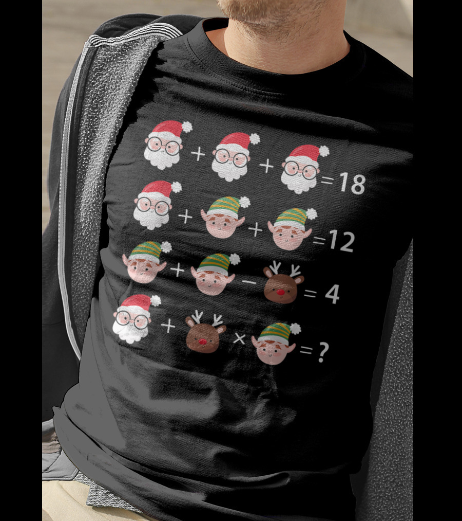 Christmas Math Quiz Santa Claus Elf Reindeer Equation T-Shirt