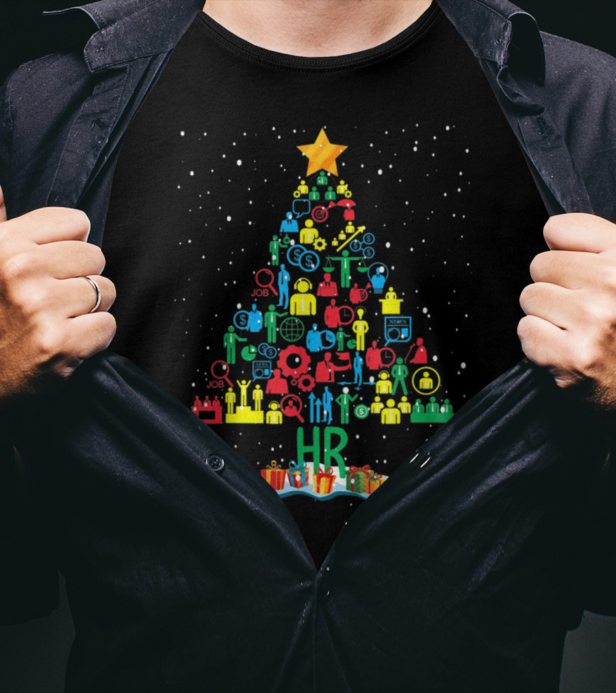 HR Christmas Tree With Job And People Icons T-Shirt