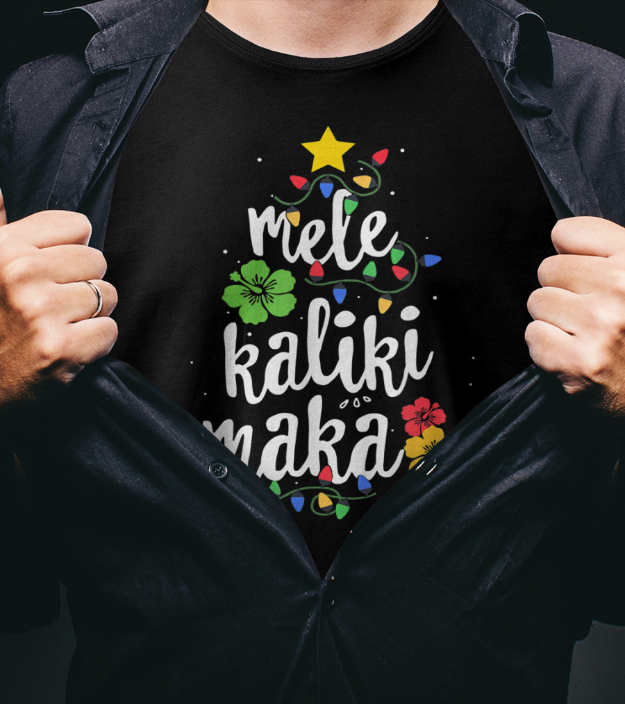Mele Kalikimaka Christmas Tree Lights Hibiscus Tropical T-Shirt