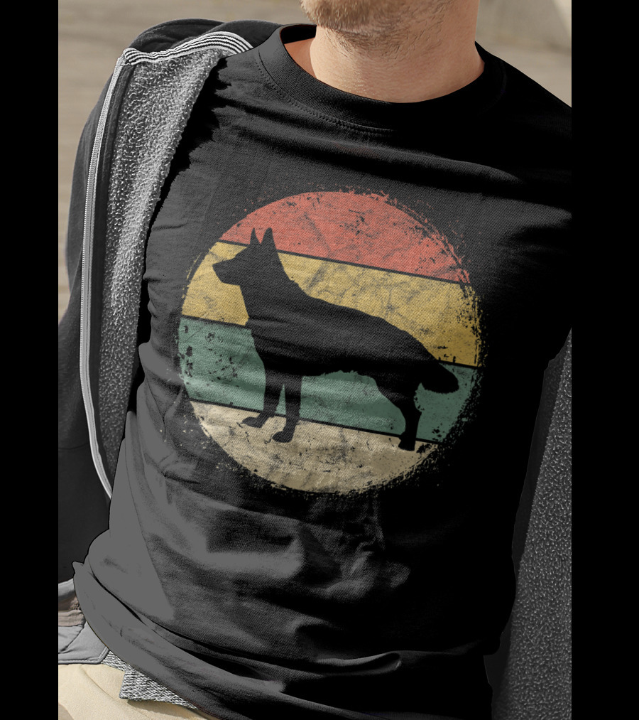 Vintage Circular German Shepherd Silhouette Retro Stripes T-Shirt