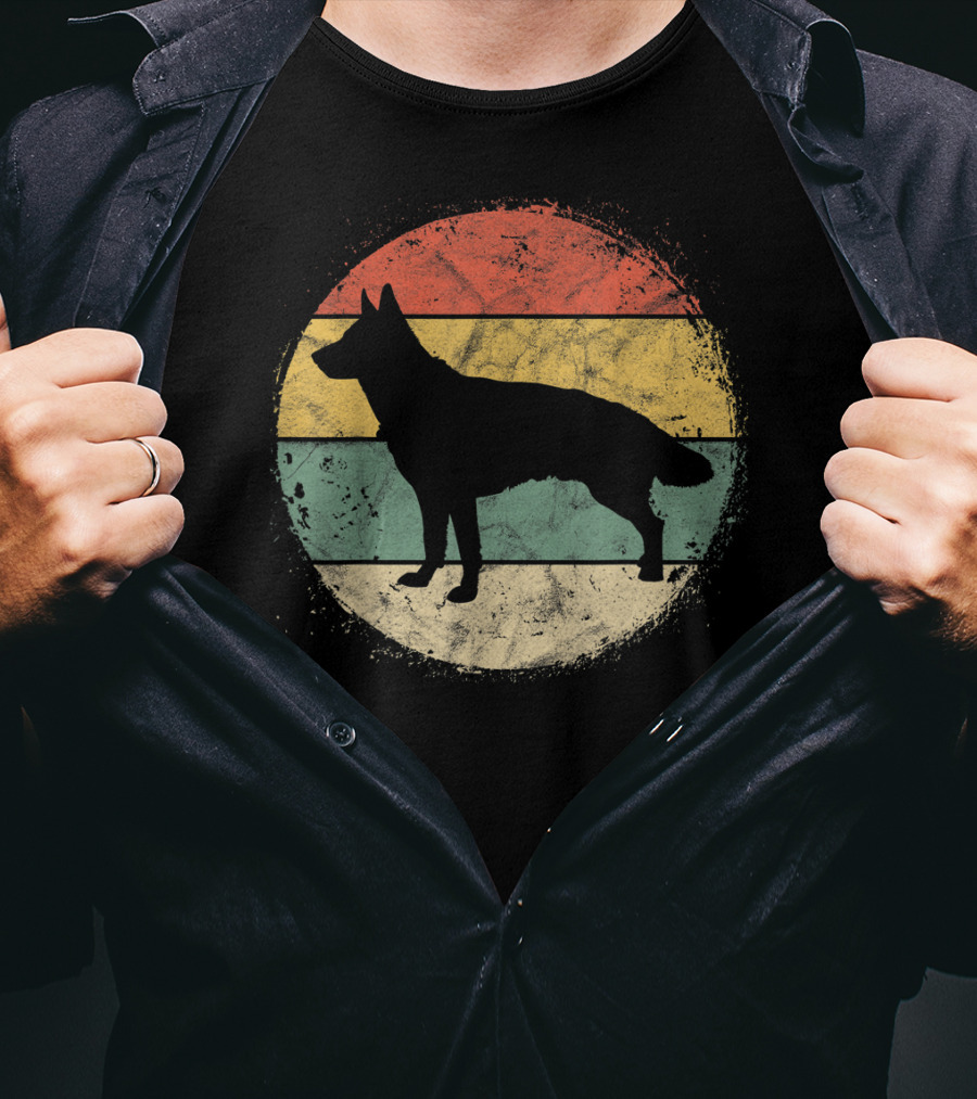 Vintage Circular German Shepherd Silhouette Retro Stripes T-Shirt