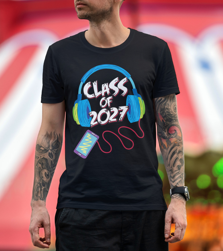Class Of 2027 Headphones Smartphone 5th Grade Boy Girl T-Shirt