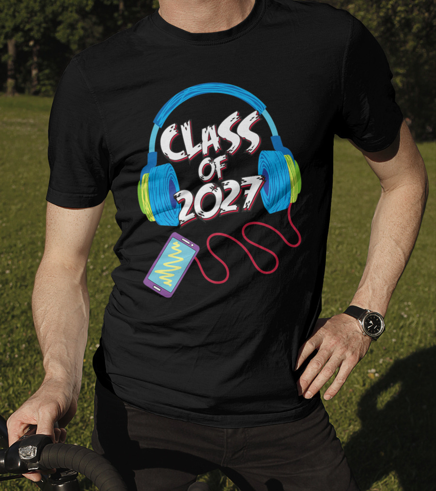 Class Of 2027 Headphones Smartphone 5th Grade Boy Girl T-Shirt