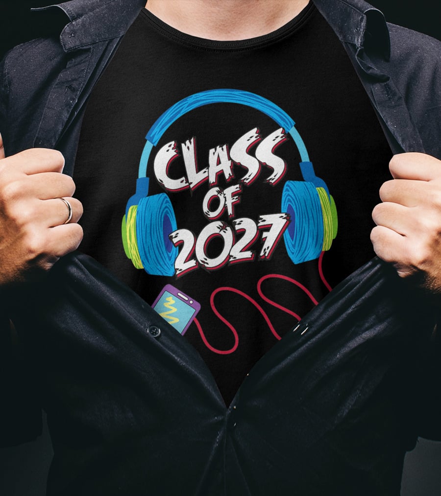 Class Of 2027 Headphones Smartphone 5th Grade Boy Girl T-Shirt