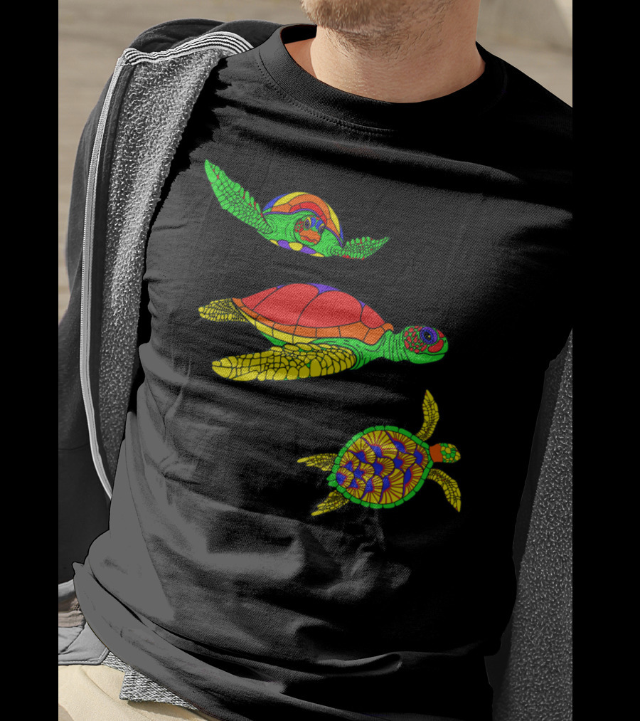 Colorful Swimming Sea Turtle Shell Artful Display T-Shirt