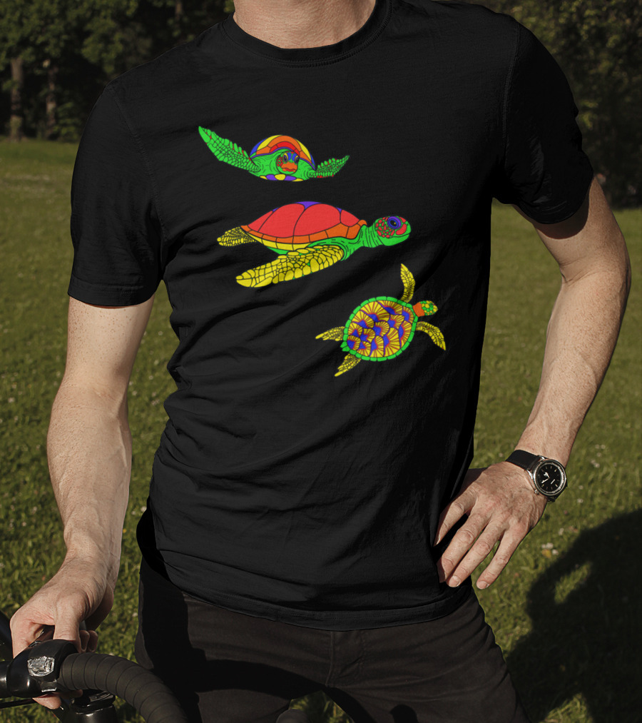 Colorful Swimming Sea Turtle Shell Artful Display T-Shirt