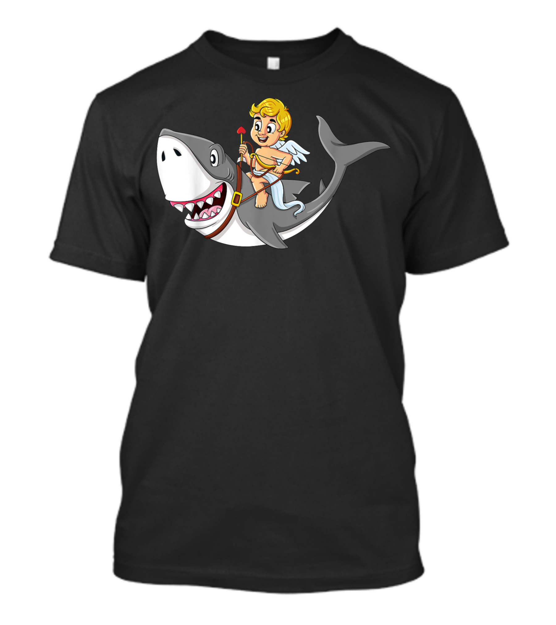 Cupid Riding Shark Valentines Day Iconic Funny Cartoon T-Shirt