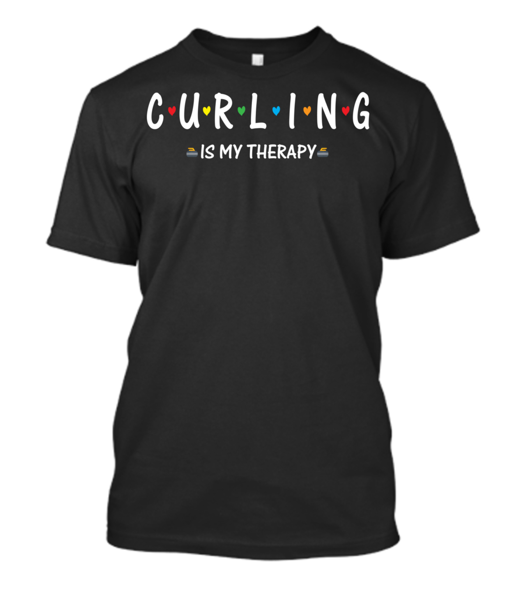 Curling Is My Therapy Colorful Heart Winter Sports T-Shirt