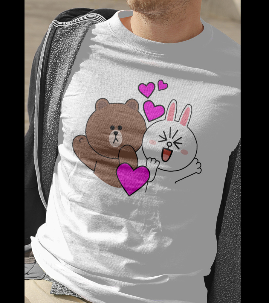 Brown Bear Cony Bunny Rabbit With Hearts Love T-Shirt