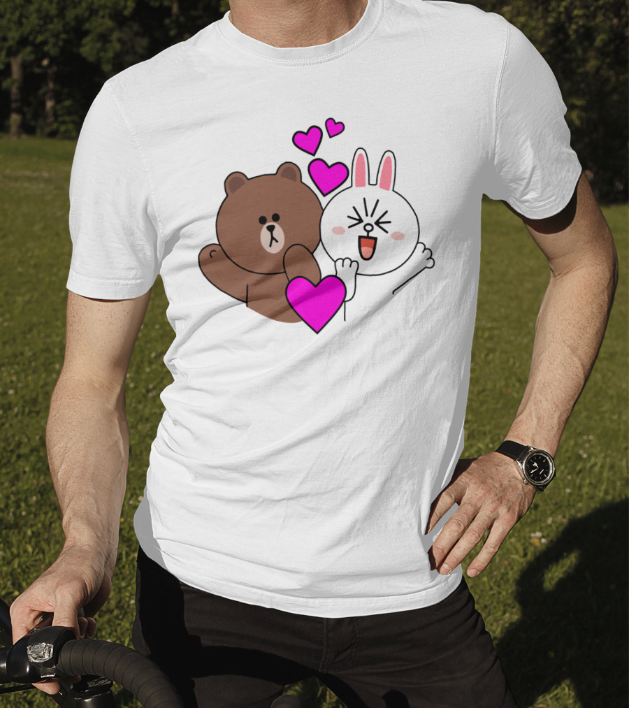 Brown Bear Cony Bunny Rabbit With Hearts Love T-Shirt