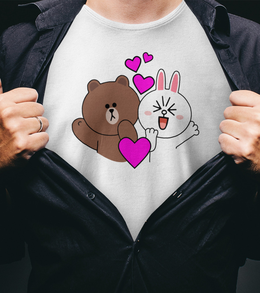 Brown Bear Cony Bunny Rabbit With Hearts Love T-Shirt