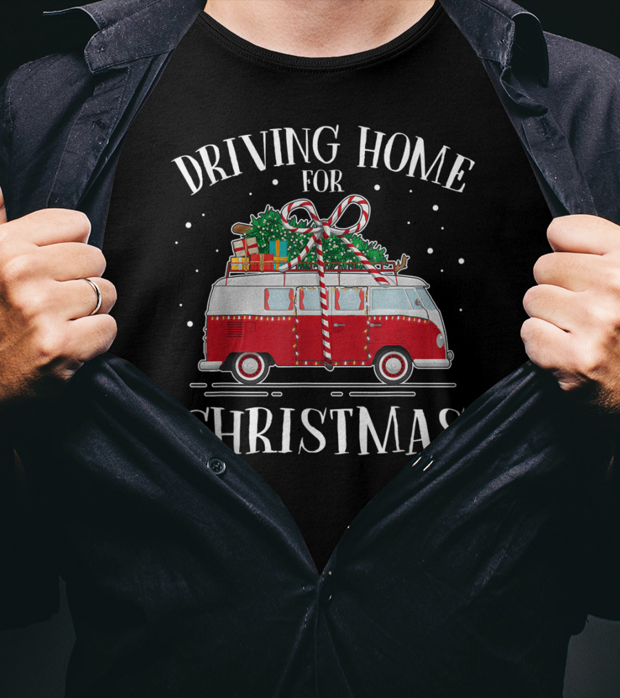 Driving Home For Christmas Red Van With Gifts And Snowflakes T-Shirt
