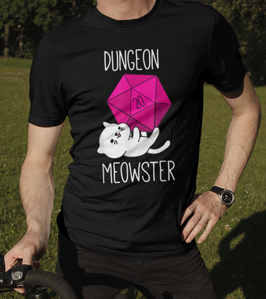 Dungeon Meowster Funny Nerdy Cat D20 Dice T-Shirt