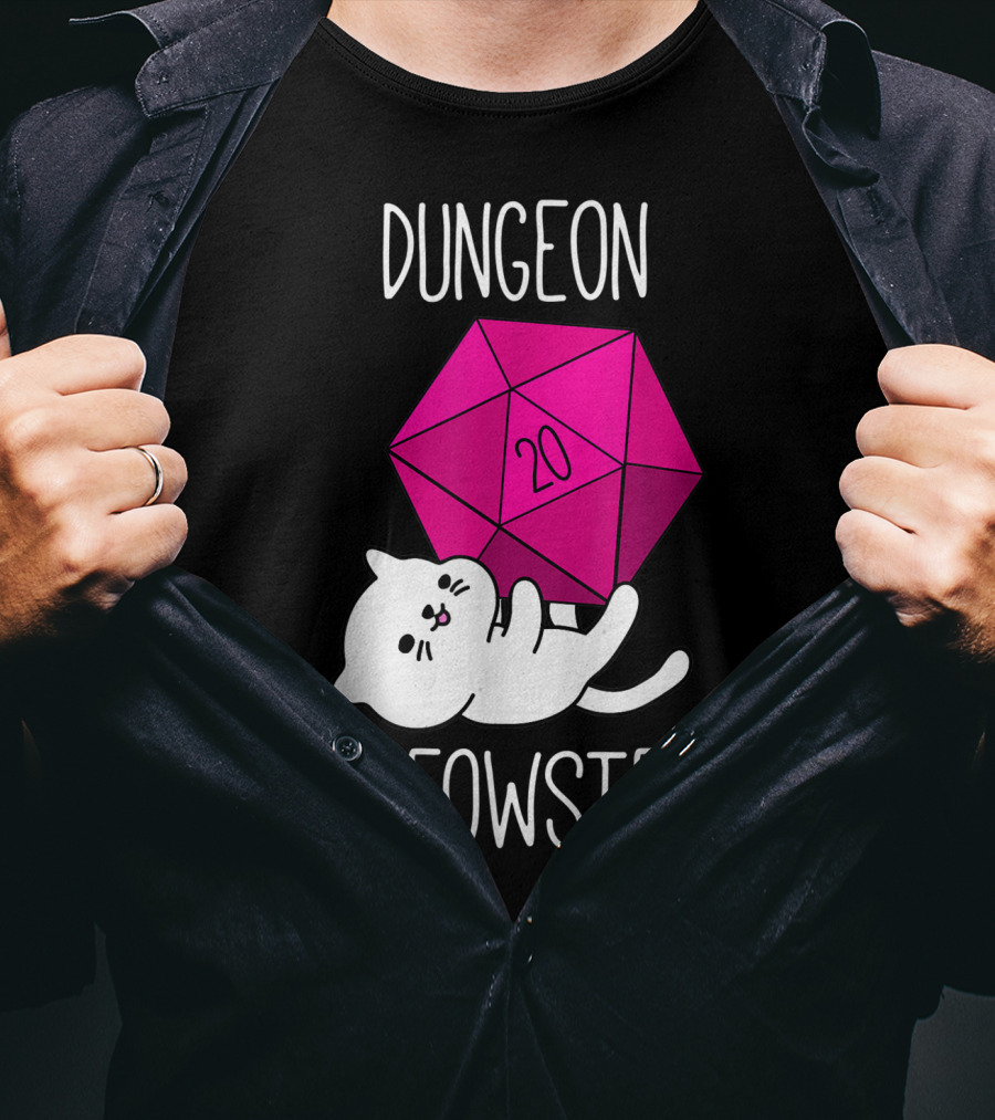 Dungeon Meowster Funny Nerdy Cat D20 Dice T-Shirt