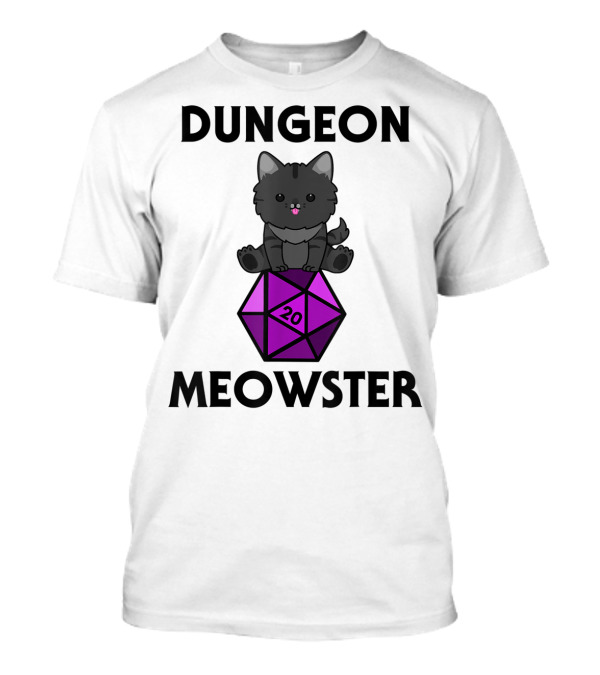 Dungeon Meowster Cute Cat On D20 Dice For Tabletop Gamer T-Shirt