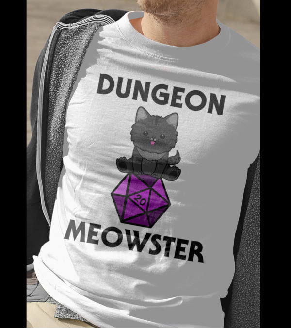 Dungeon Meowster Cute Cat On D20 Dice For Tabletop Gamer T-Shirt