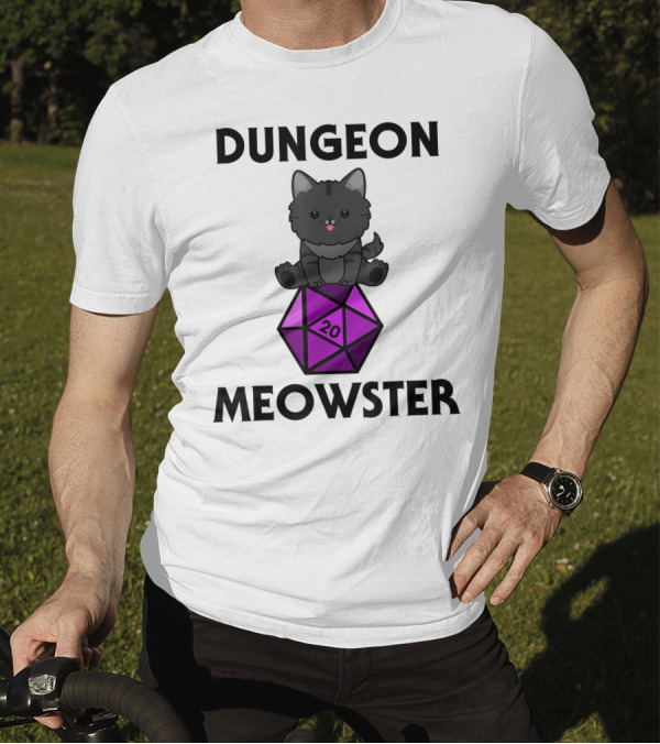 Dungeon Meowster Cute Cat On D20 Dice For Tabletop Gamer T-Shirt