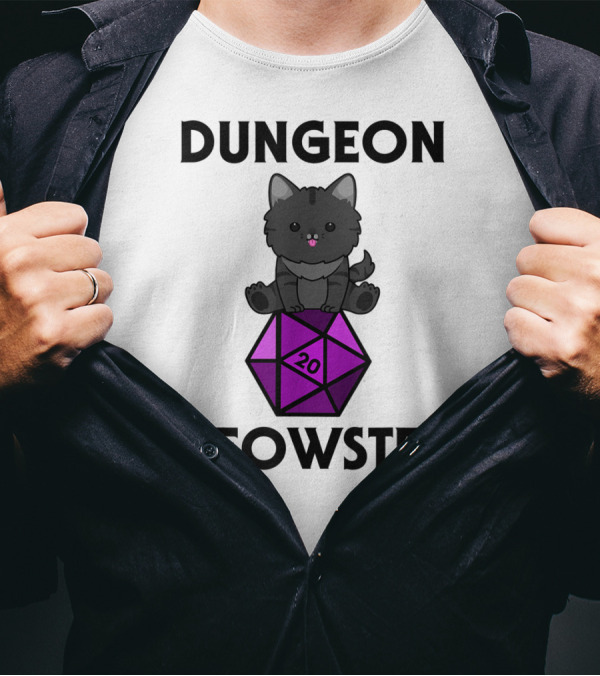 Dungeon Meowster Cute Cat On D20 Dice For Tabletop Gamer T-Shirt