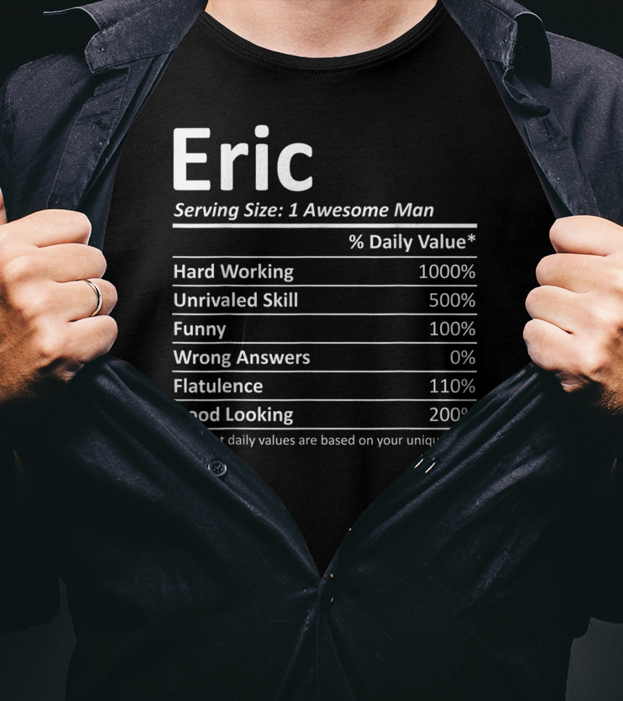Eric Nutrition Serving Size 1 Awesome Man Hard Working Unrivaled Skill Funny Wrong Answers Flatulence Good Looking T-Shirt