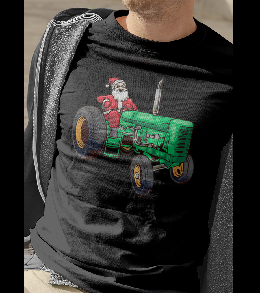 Santa Claus Riding Green Farm Tractor T-Shirt