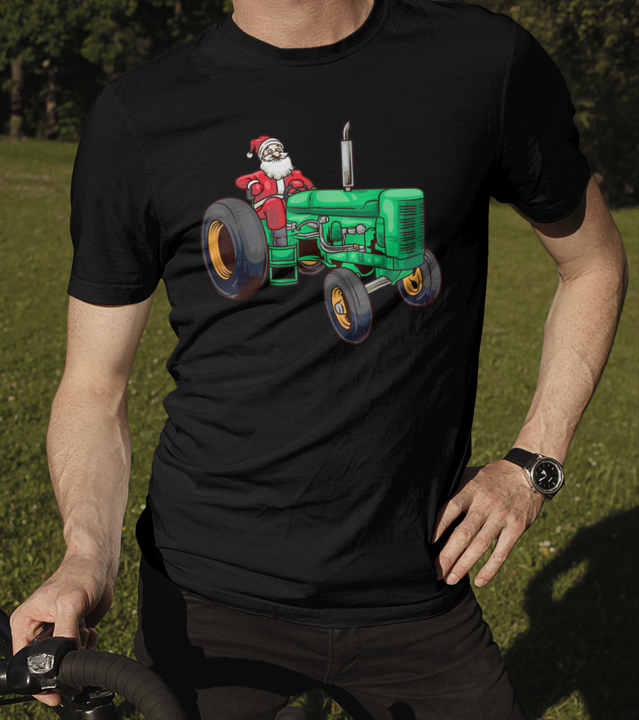 Santa Claus Riding Green Farm Tractor T-Shirt
